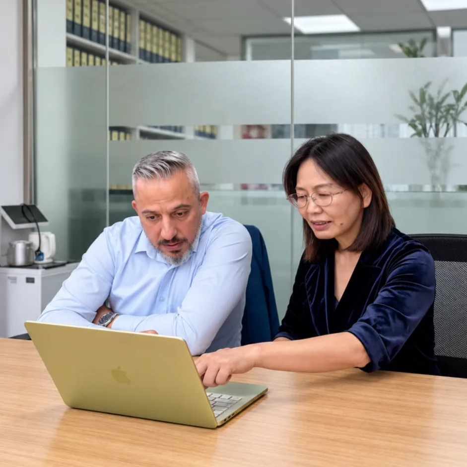 Kerui consultant and client reviewing a project together on a laptop