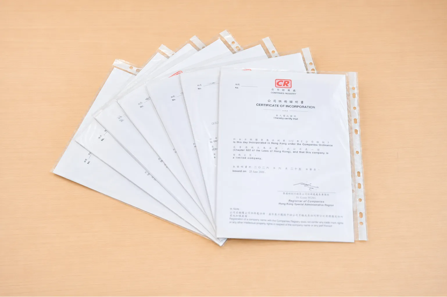 Hong Kong Certificates of Incorporation from the Companies Registry