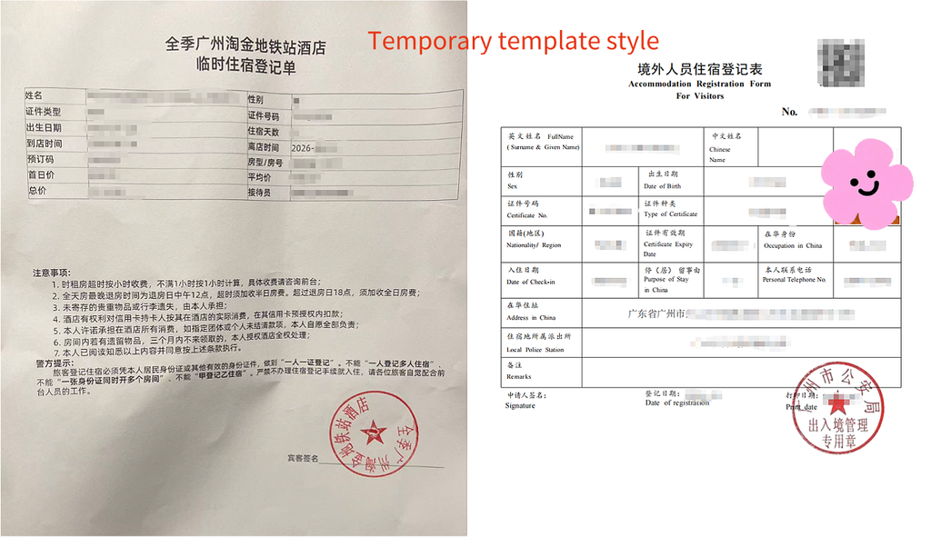 Templates for two different types of temporary accommodation